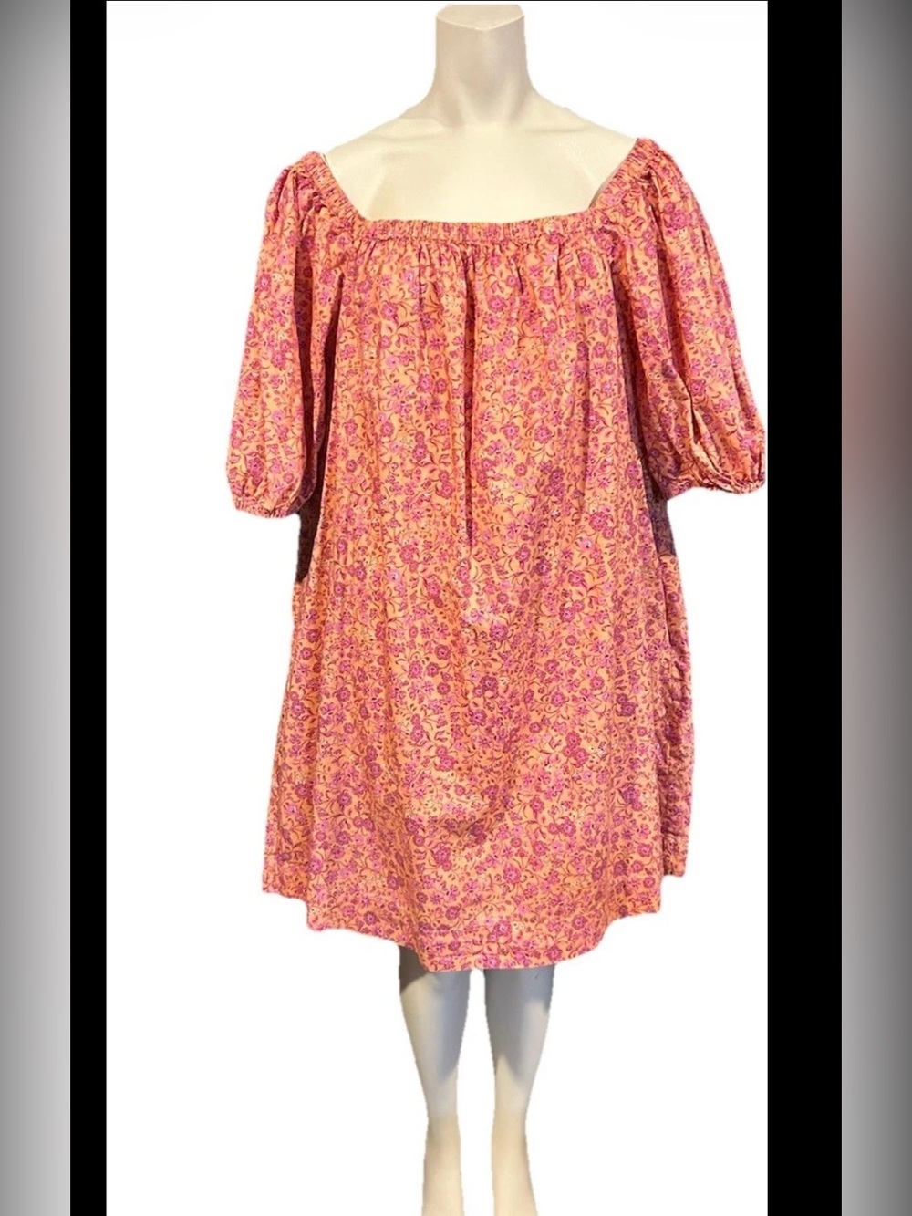 Old Navy Boheme Swing Mini Dress XL TALL FLORAL  Puff Sleeve Pockets Boho